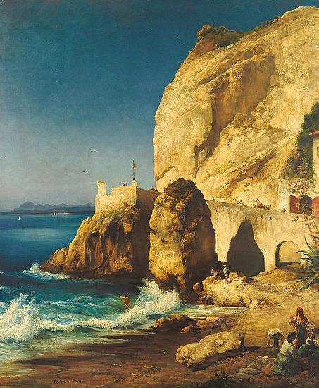 Albert Hertel Piece on the shores of Capri with people oil painting picture